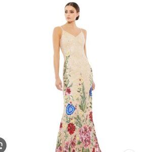 Embellished Floral Sequin Evening Gown - Nude Pink